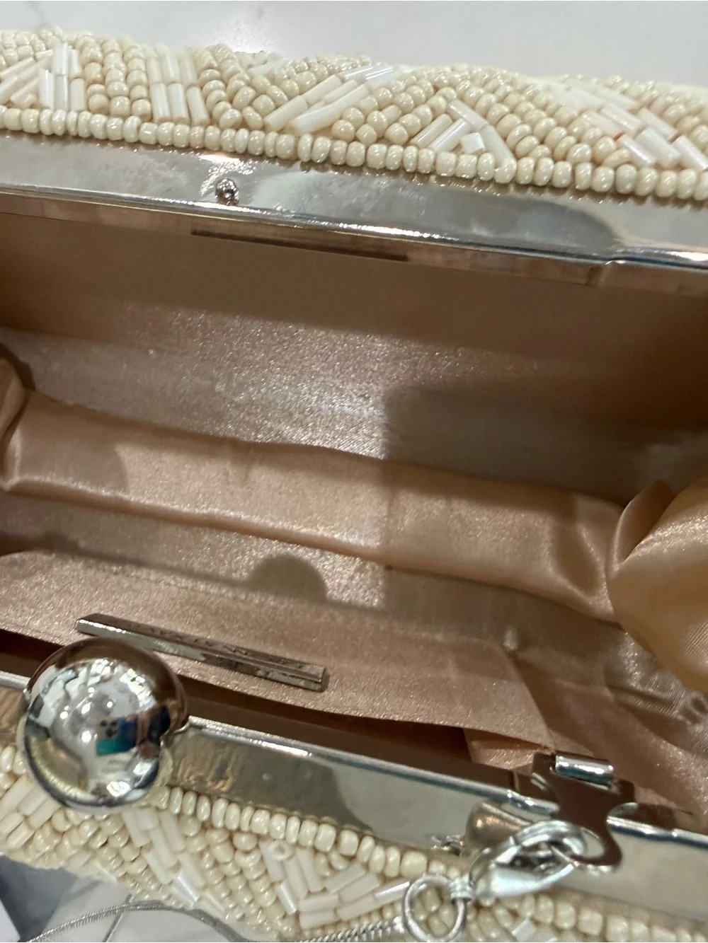 Bride Beaded Ivory Bridal Clutch with Gold Script